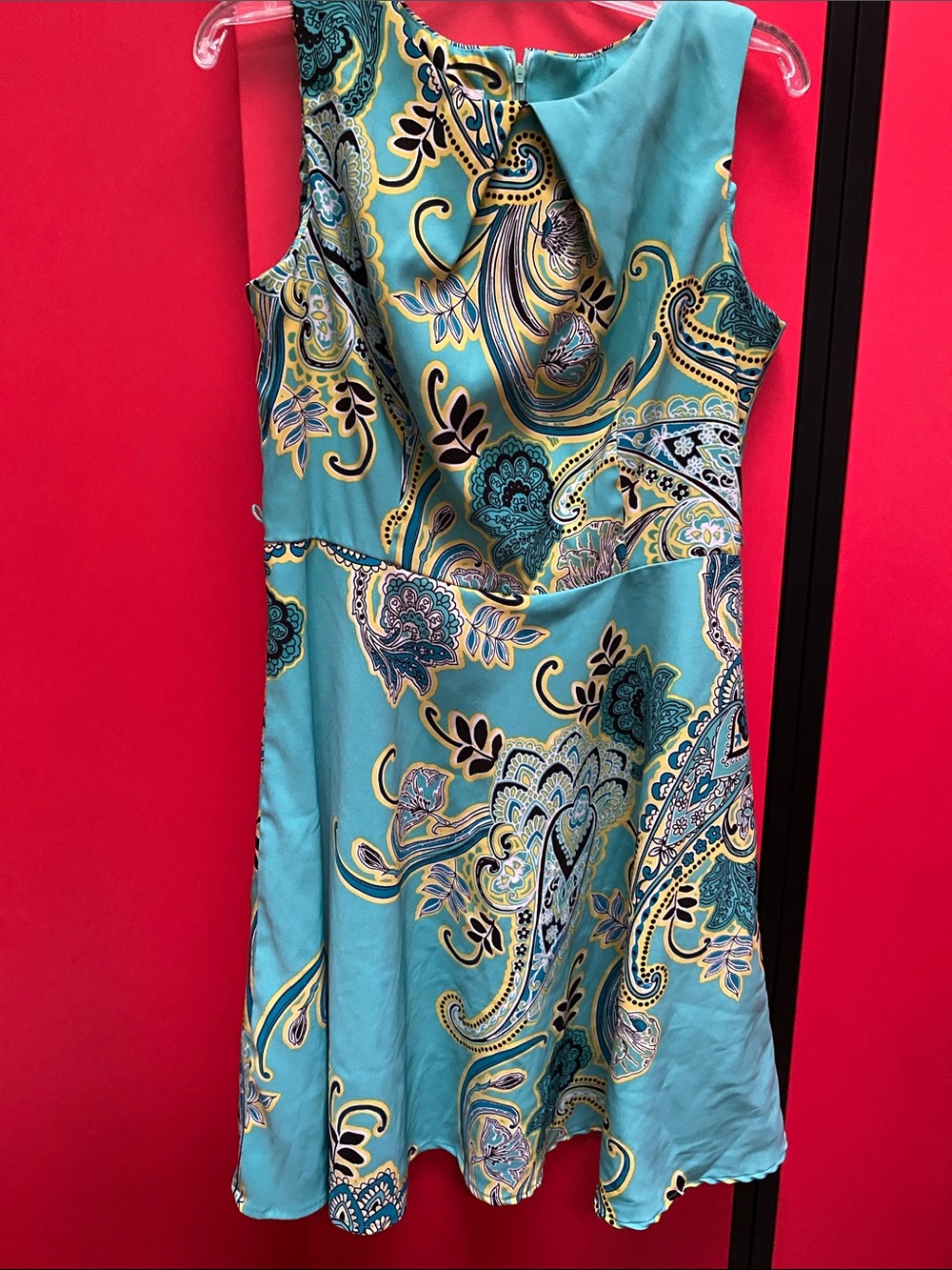 Dress Barns Women’s Vibrant Teal Paisley Fit-and-Flair Skater Dress. Size 14